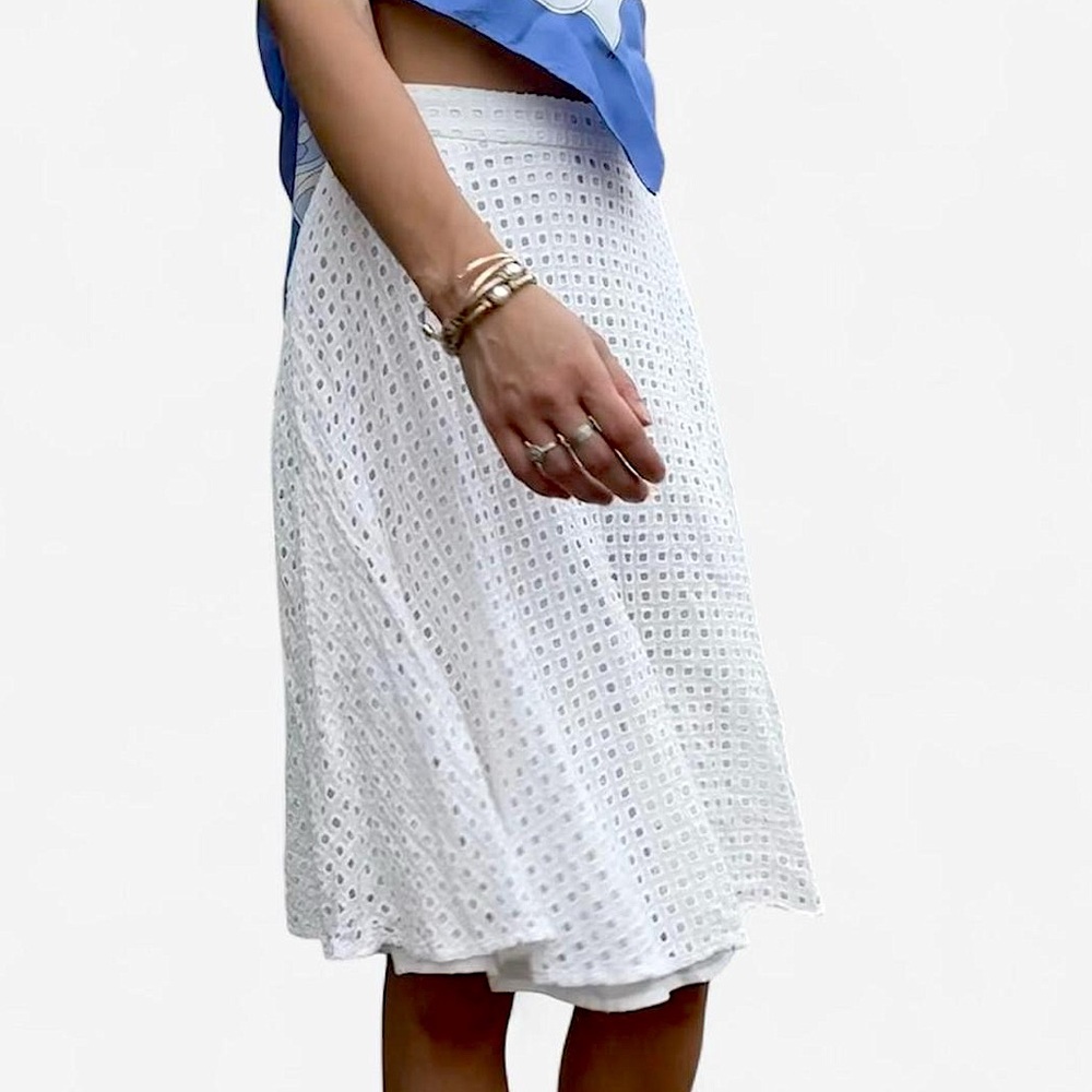 White Eyelet Midi Skirt in Perfect Condition
